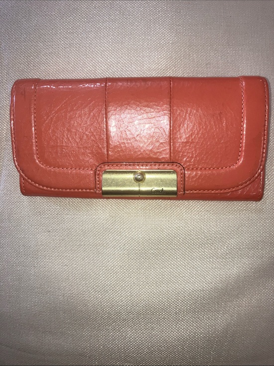Coach Handbags - Coach Coral Leather Clutch Wallet with Gold Hardware